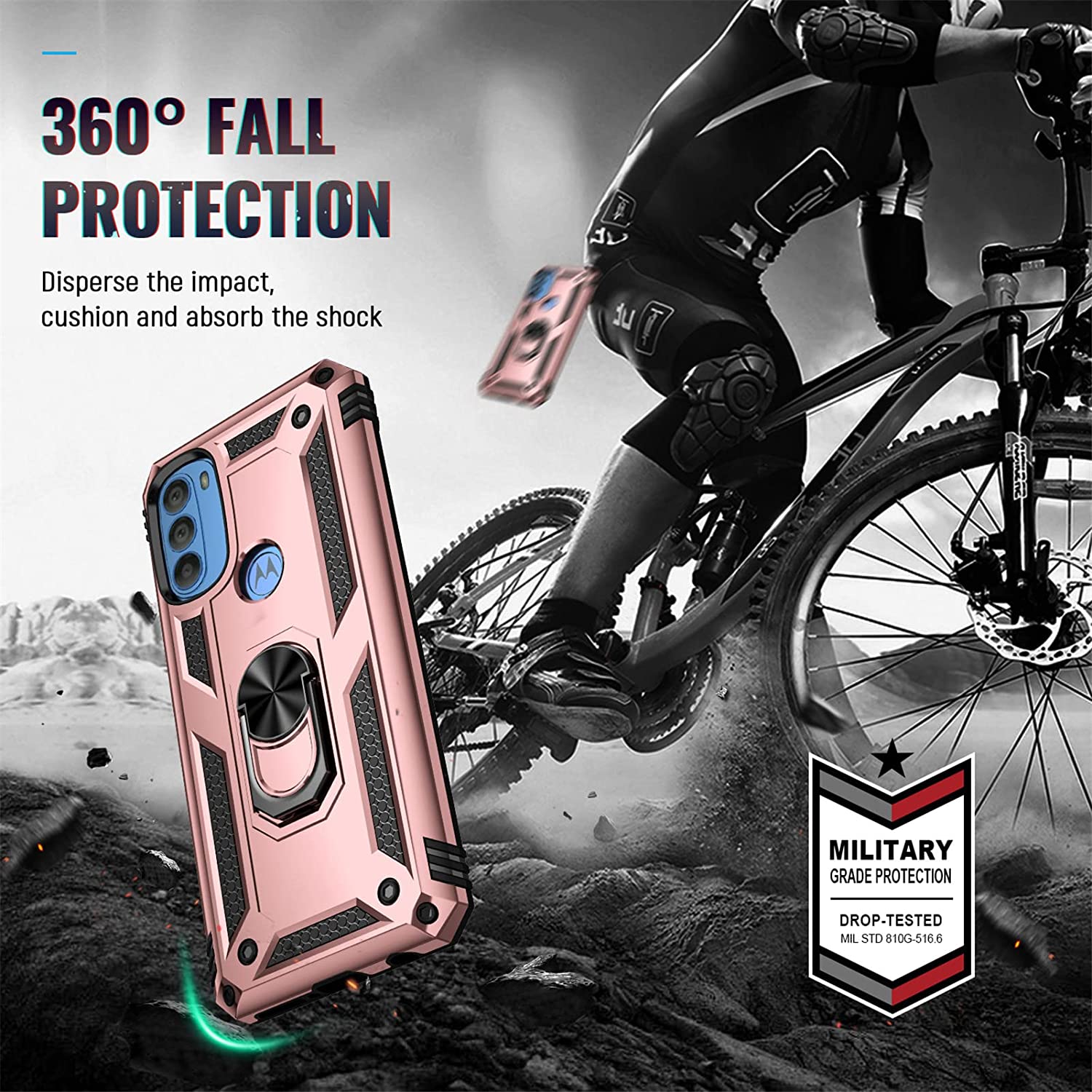 Protectores para celular  para Motorola  Moto G51 5G Funda reforzada con anillo v2 Rosa